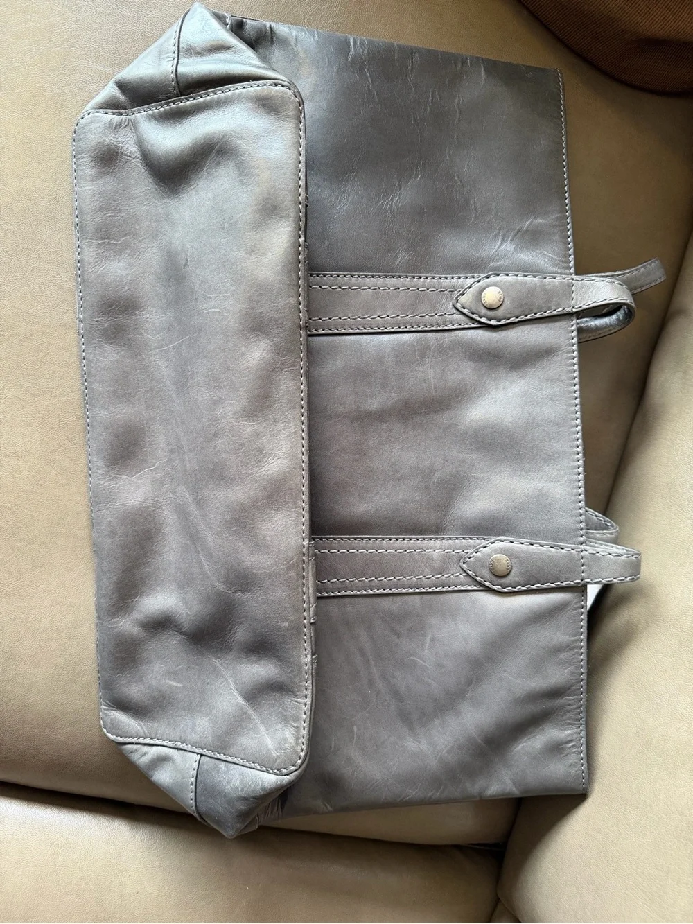 FRYE Gray Leather Tote in Neutral Gray Melissa shopper Tote